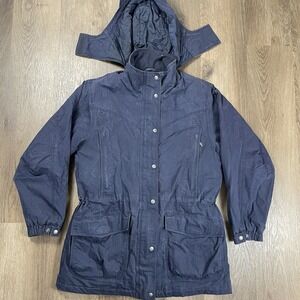 LL BEAN Baxter‎ State Parka Womens Size M Navy Blue Full Zip Lined Hood Quilted